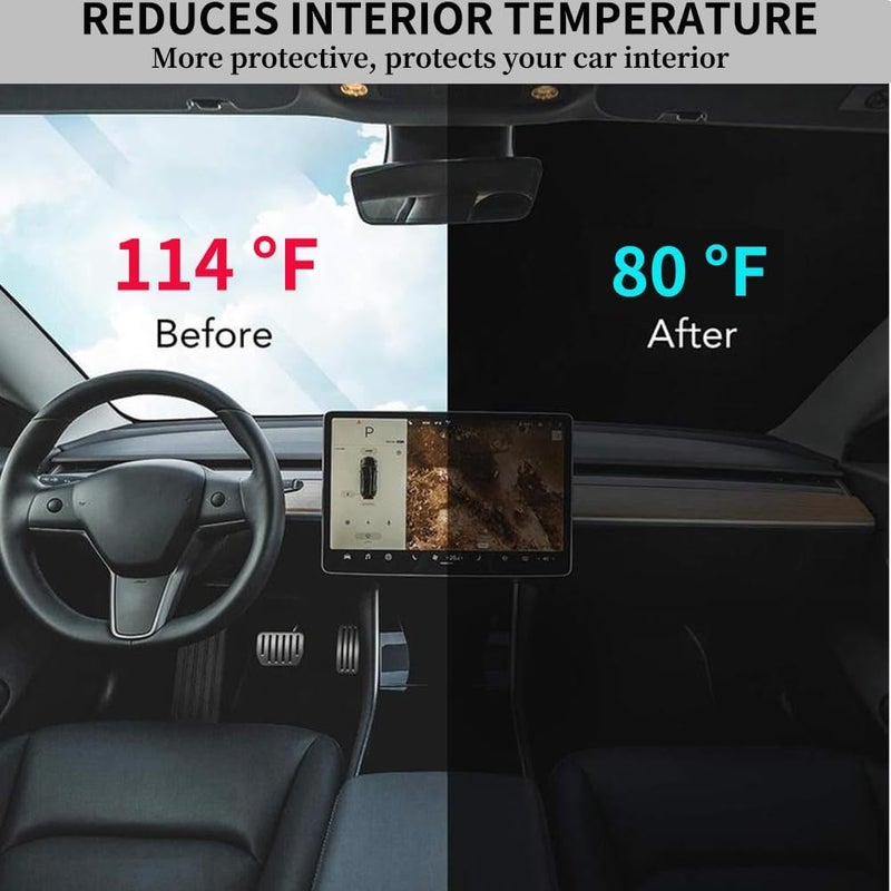 suntchen Sunshade for Car Windshield for Tesla Model 3/Y Custom Made, 240T Polyester Shield for Tesla Model 3 Sunshade, Car Interior for Tesla Model Y Sunshade, Summer accessories for 2016-2023 Tesla Model 3/Y - Image 2
