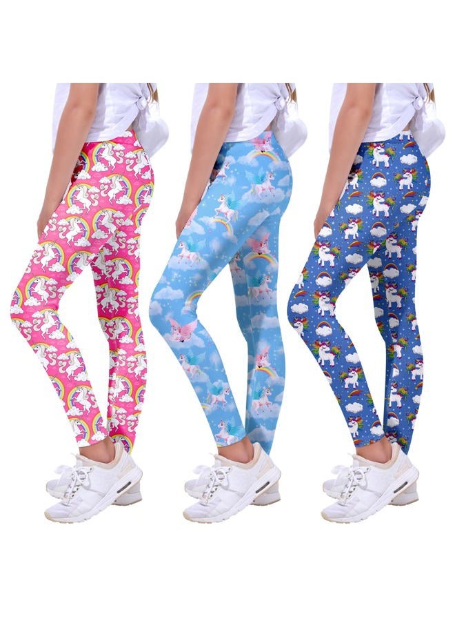 Quedoris Girls 3-Pack Printed Leggings Starry/Rainbow/Dreamy Unicorn 130Y - Image 1