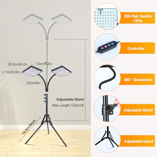 FECiDA 2026 2Head Grow Light with Stand, 50 Watt Power Draw, Bright and Big Coverage Grow Lights for Large Houseplants, Bonsai Tree, 4/8/12/16/20 Hr Timer, 24"-64" Height Adjustable, 360° Gooseneck - Image 5