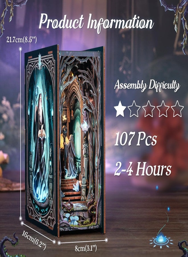 Cutefun Book Nook Kit, DIY Miniature Dollhouse Kit for Adults and Teens, 3D Wooden Puzzle Bookends, Bookshelf Insert Decor w/LED Light Dust Cover, Christmas Birthday Gifts (The Gate of Wonderland) - Image 3