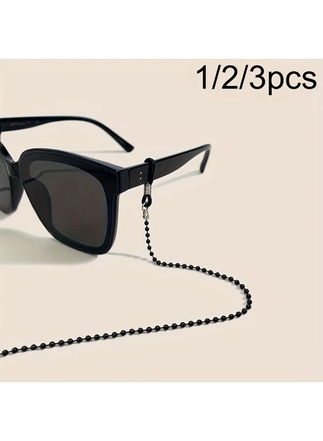 3pcs Black Anti Slip Beaded Glasses Chain Reading Glasses Lanyard Strap Eyewear Retainer - Image 1