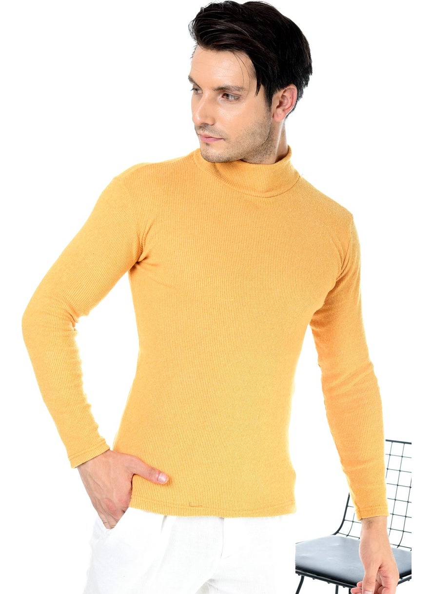 Belifanti Collection Men's Yellow Half Turtleneck Slim Fit Sweater  - Image 2