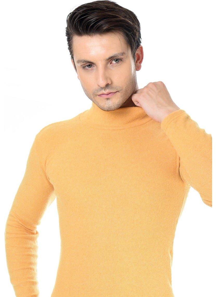 Belifanti Collection Men's Yellow Half Turtleneck Slim Fit Sweater  - Image 3