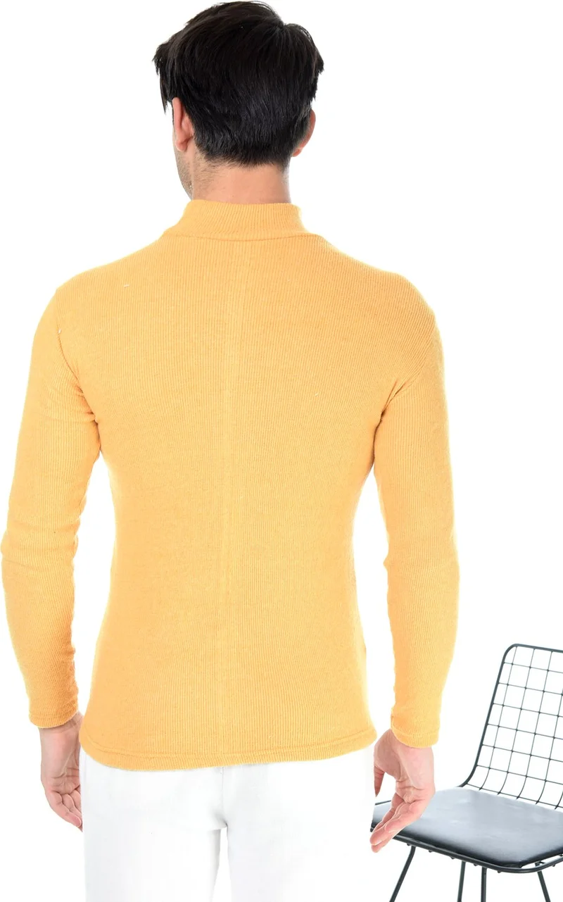 بيليفانتي كولكشن Men's Yellow Half Turtleneck Slim Fit Sweater