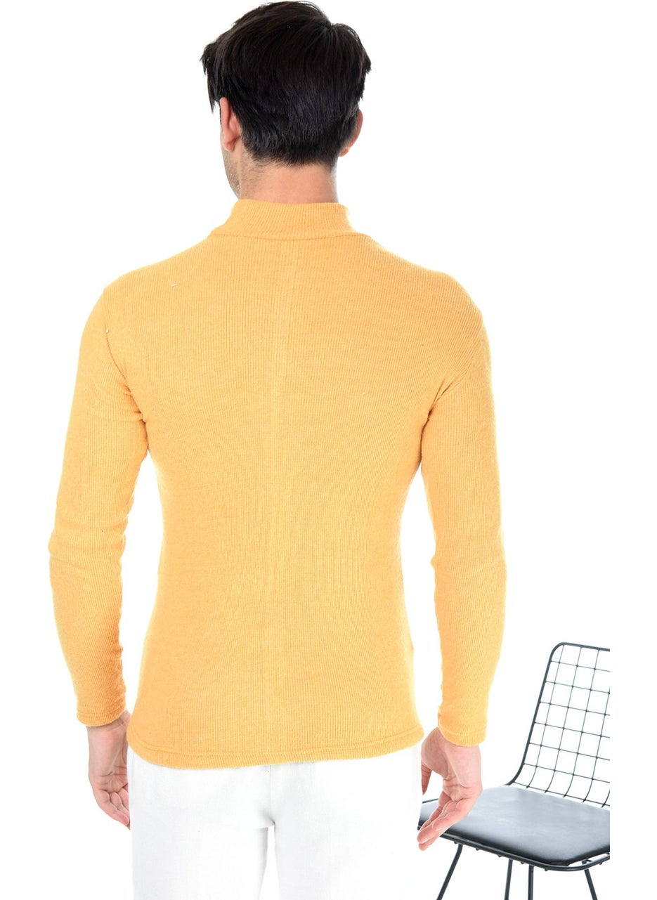 Belifanti Collection Men's Yellow Half Turtleneck Slim Fit Sweater  - Image 4