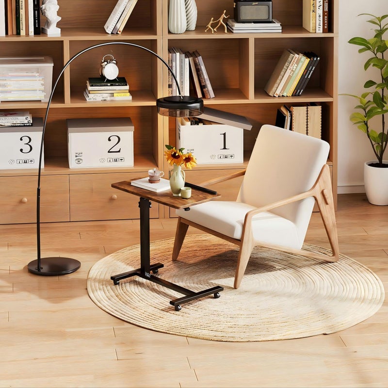 LINGMI Overbed Bedside Desk Mobile Rolling Laptop Stand Tilting Overbed Table with Wheels Height Adjustable Tray Table for Laptop Bed Sofa Side Table - Image 2