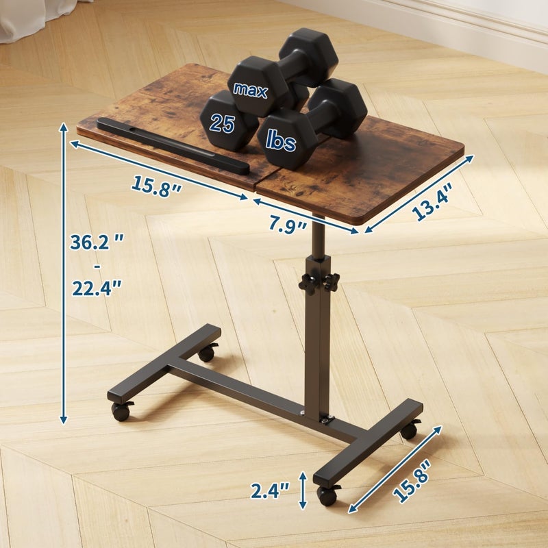 LINGMI Overbed Bedside Desk Mobile Rolling Laptop Stand Tilting Overbed Table with Wheels Height Adjustable Tray Table for Laptop Bed Sofa Side Table - Image 4