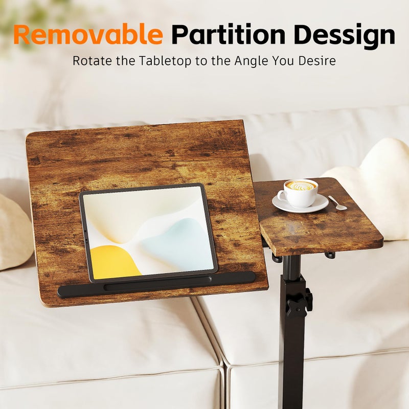 LINGMI Overbed Bedside Desk Mobile Rolling Laptop Stand Tilting Overbed Table with Wheels Height Adjustable Tray Table for Laptop Bed Sofa Side Table - Image 5