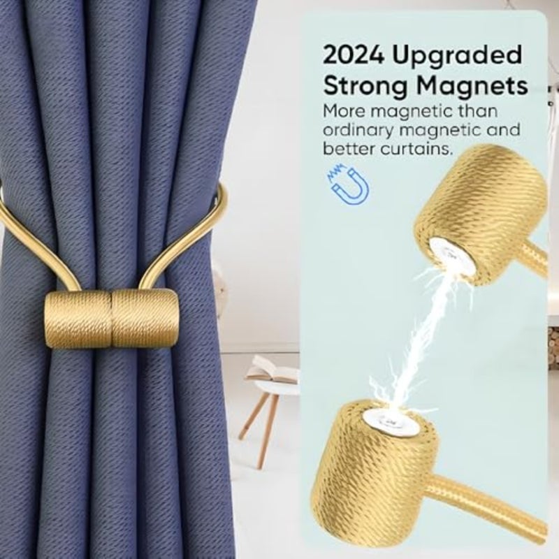 Gold Magnetic Curtain Holdbacks 2 Pack, Adjustable and Reusable for Sheer or Blackout Drapes, Decorative Tieback for Living Room, Bedroom - Image 4