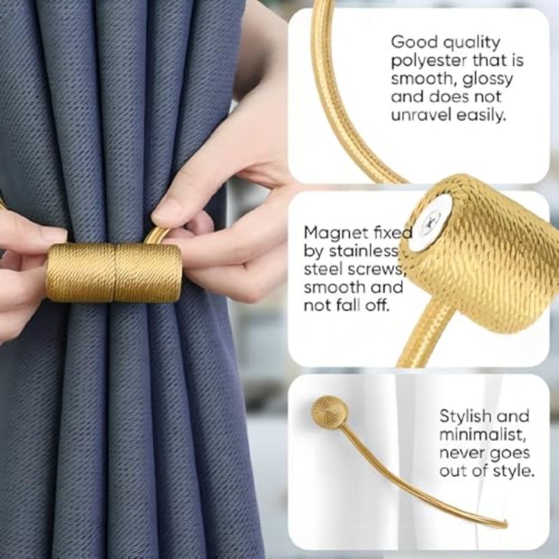 Gold Magnetic Curtain Holdbacks 2 Pack, Adjustable and Reusable for Sheer or Blackout Drapes, Decorative Tieback for Living Room, Bedroom - Image 5