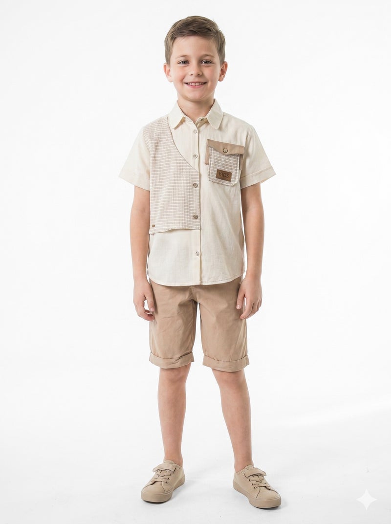 Hype Boys' two-piece summer set (shirt + shorts) with scarf, for ages 8 to 12 years, size 6896 - Image 1