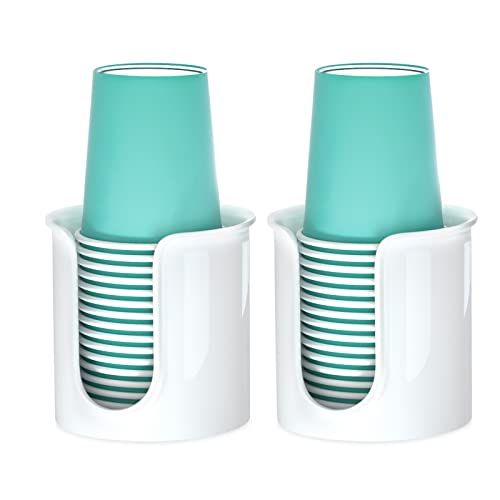 BYAWAY 2 Pack Bathroom Cup Dispenser 3 oz Countertop - Convenient Paper Cup Holder for Mouthwash Cups - Easy to Use Cup Dispenser for Bathroom（White） - Image 1