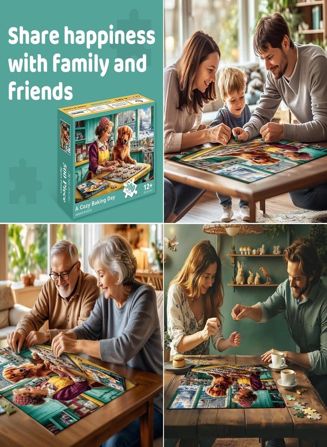 EIYRURU 500-Piece Puzzle for Adults – Golden Retriever in a Cozy Bakery Kitchen, Cookie Baking Scene Jigsaw Puzzle, Relaxing Family Activity & Gift, 20.5 x 15 in - Image 5