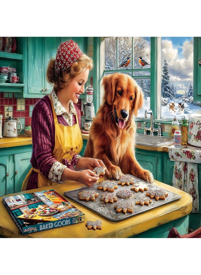 EIYRURU 500-Piece Puzzle for Adults – Golden Retriever in a Cozy Bakery Kitchen, Cookie Baking Scene Jigsaw Puzzle, Relaxing Family Activity & Gift, 20.5 x 15 in - Image 1