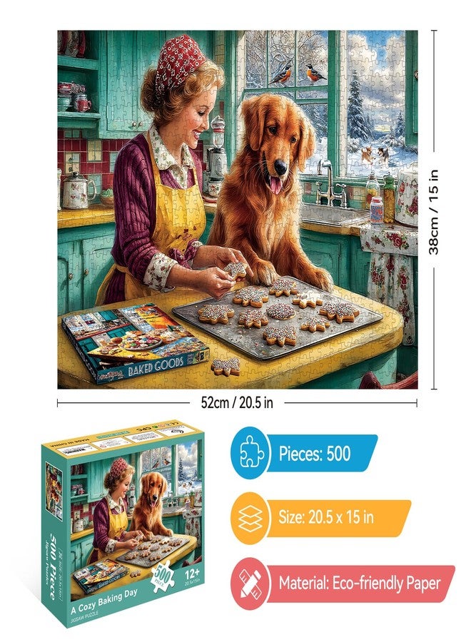 EIYRURU 500-Piece Puzzle for Adults – Golden Retriever in a Cozy Bakery Kitchen, Cookie Baking Scene Jigsaw Puzzle, Relaxing Family Activity & Gift, 20.5 x 15 in - Image 2