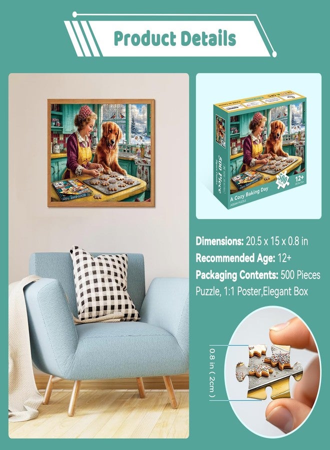 EIYRURU 500-Piece Puzzle for Adults – Golden Retriever in a Cozy Bakery Kitchen, Cookie Baking Scene Jigsaw Puzzle, Relaxing Family Activity & Gift, 20.5 x 15 in - Image 3