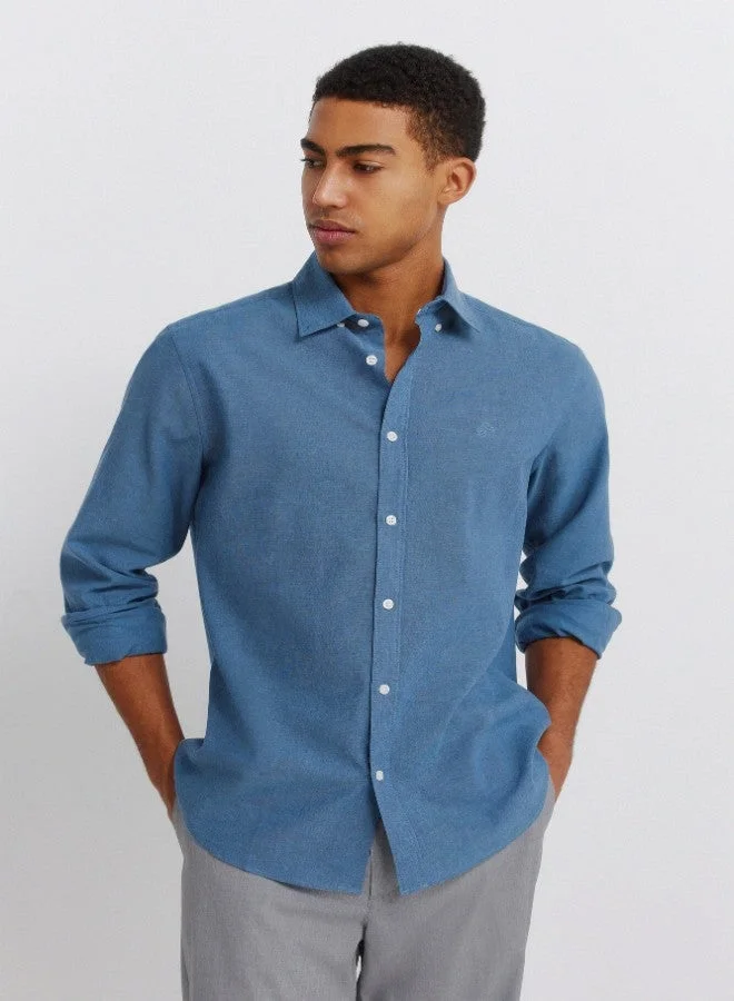 Linen cotton long sleeve regular fit button-down collar shirt