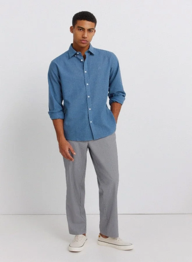 Springfield  Linen cotton long sleeve regular fit button-down collar shirt for Men | Best Price UAE