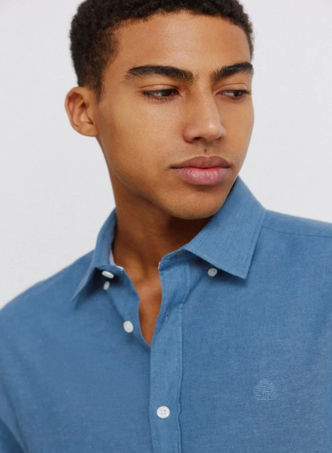 Springfield  Linen cotton long sleeve regular fit button-down collar shirt for Men | Best Price UAE