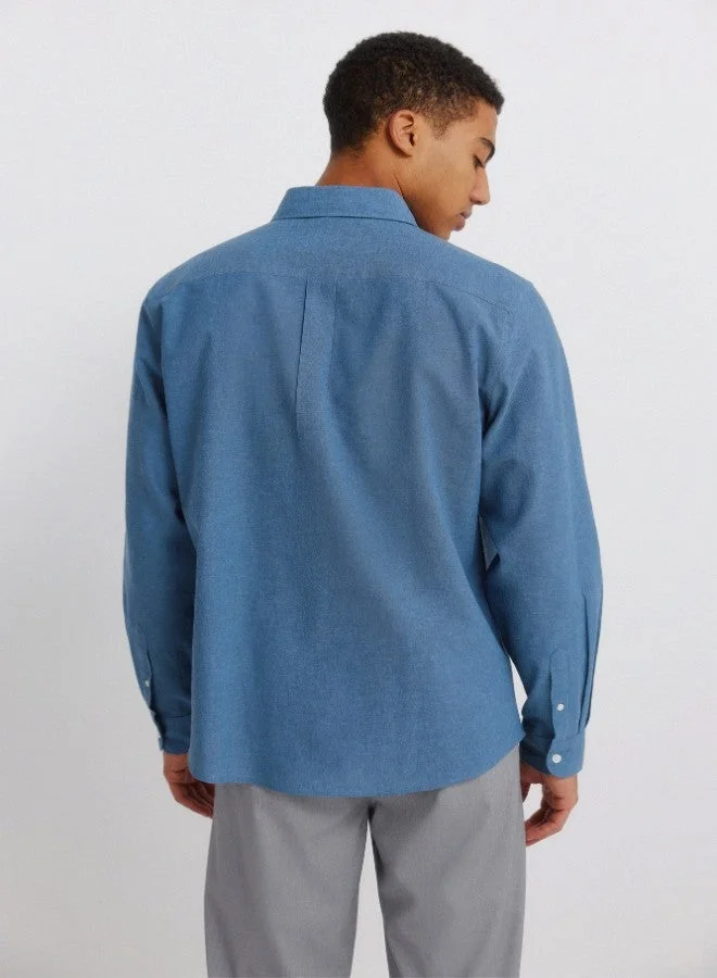 Springfield  Linen cotton long sleeve regular fit button-down collar shirt for Men | Best Price UAE