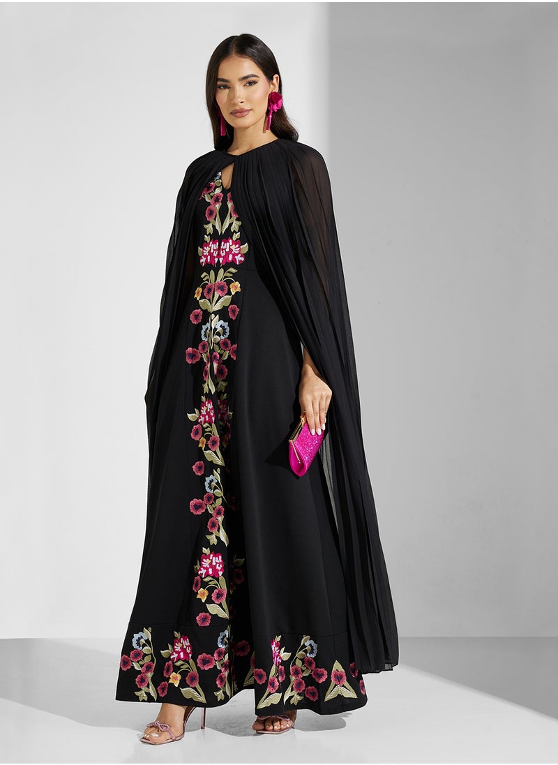 Frock and Frill Floral Embroidered Abaya Dress  - Image 1
