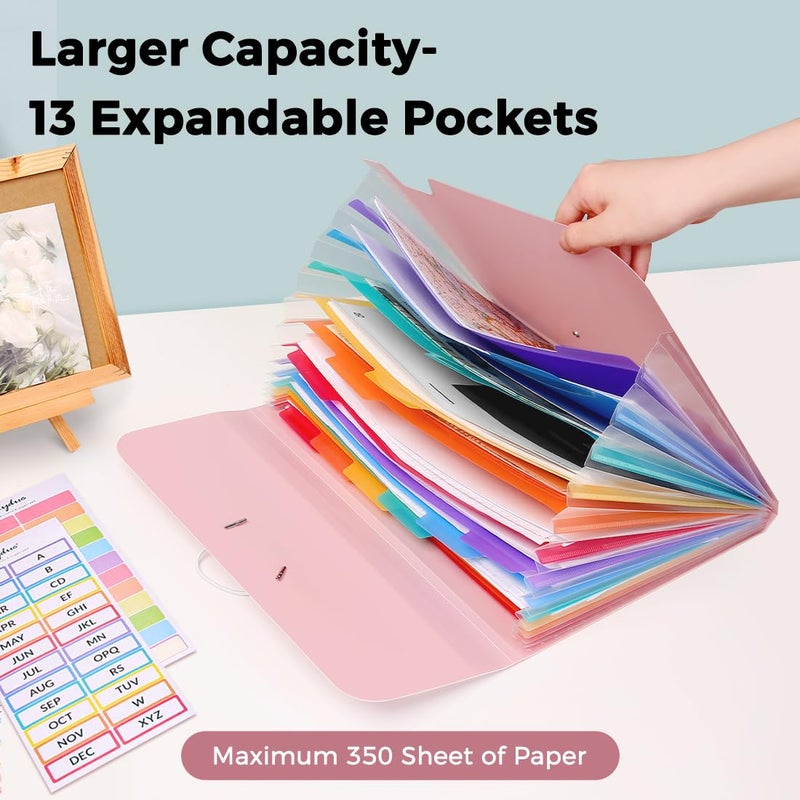 SKYDUE Expanding File Folder, Accordion File Organizer with 13 Pockets for A4/Letter Sized Paper, Accordion Folder with Labels - Document Receipt Organizer for Office, School, Home - Image 4
