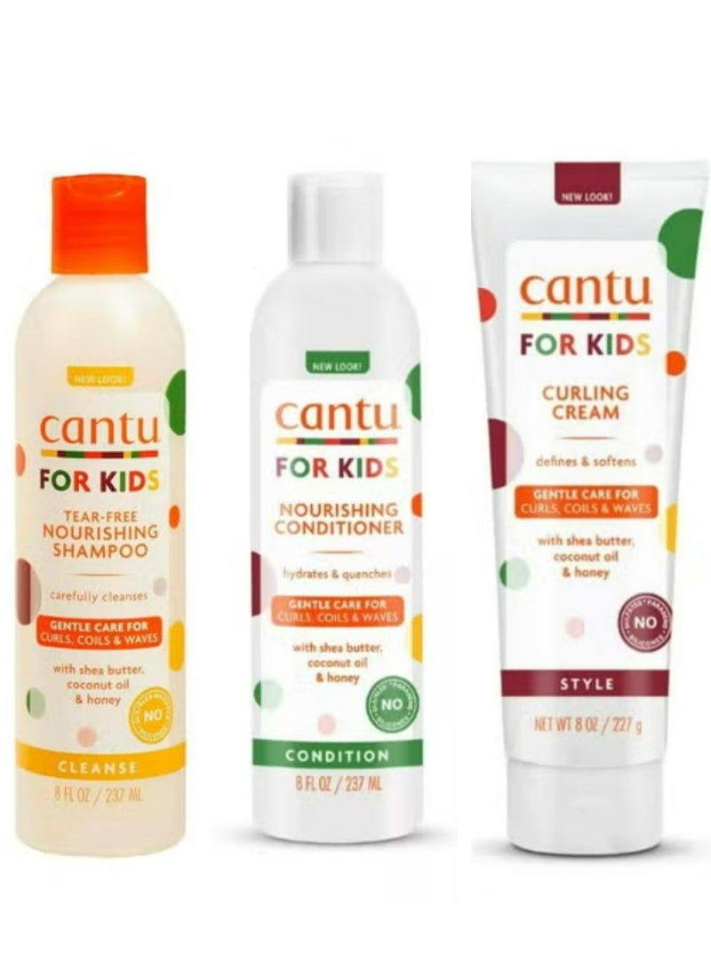Cantu Care For Kids Nourishing Shampoo And Conditioner And Curling Cream 3 Pcs