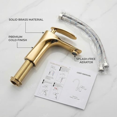 InArt Single Lever Basin Mixer Taps for Bathroom Brass (Gold) - Image 2