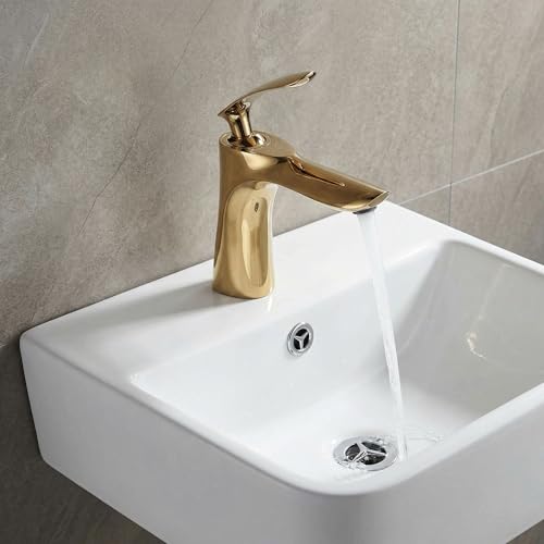 InArt Single Lever Basin Mixer Taps for Bathroom Brass (Gold) - Image 1
