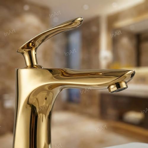 InArt Single Lever Basin Mixer Taps for Bathroom Brass (Gold) - Image 5