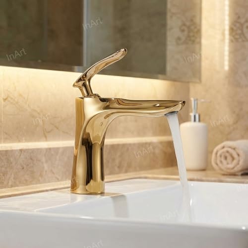 InArt Single Lever Basin Mixer Taps for Bathroom Brass (Gold) - Image 4
