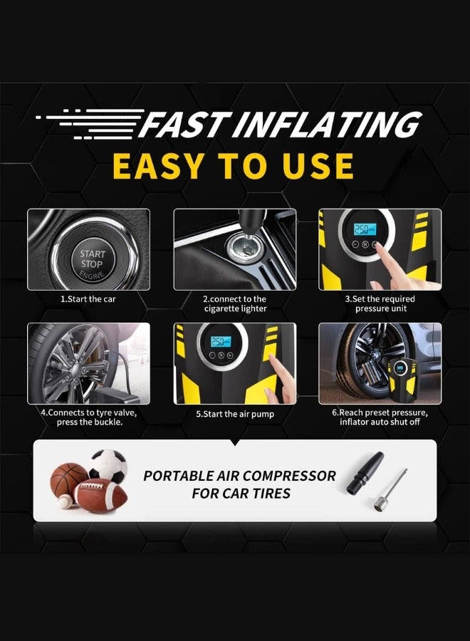 Digital Car Tyre Inflator Air Compressor with Auto Stop and LED Light 12V Fast Portable Air Pump for Car Bicycle Motorcycle Ball Air Mattress - Image 4