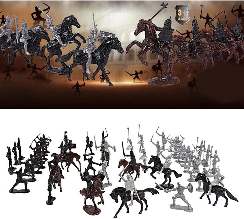 klarako Knights Toys, Plastic Medieval Knights Horses Soldier Action Model Toys Collection Gifts , 52pcs - Image 4