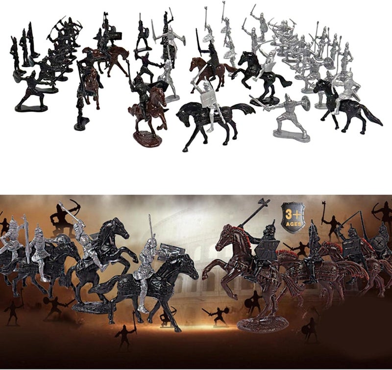 klarako Knights Toys, Plastic Medieval Knights Horses Soldier Action Model Toys Collection Gifts , 52pcs - Image 2