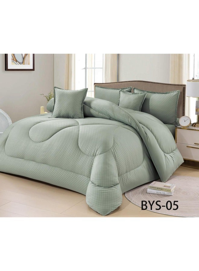 BYS 7-Piece Double Size Comforter Set – Light Olive Green – 220 x 240 cm