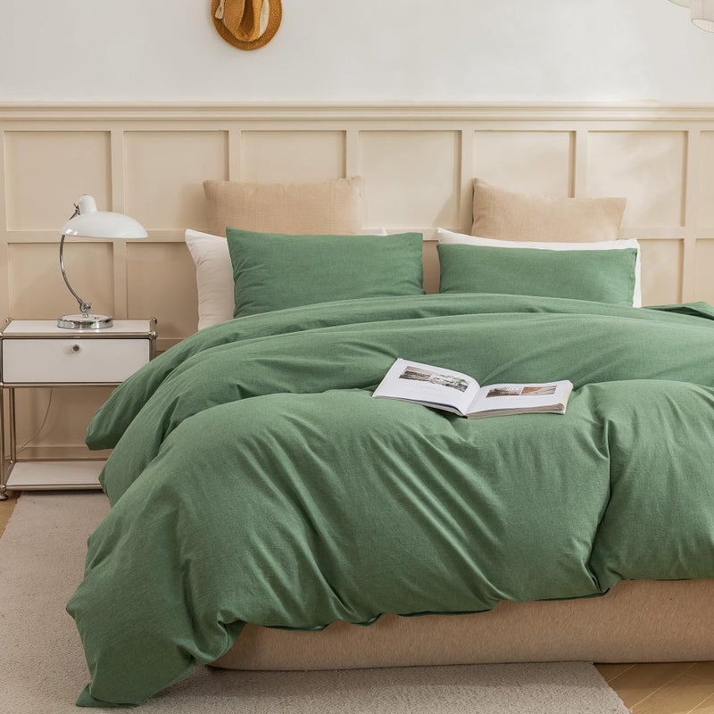 ECOCOTT Sage Green Duvet Cover Full Size  100% Washed Cotton 3-Piece Bedding Set - Ultra Soft  Breathable & Easy Care with Zipper Closure and 2 Pillowcases (No Comforter) - Image 2