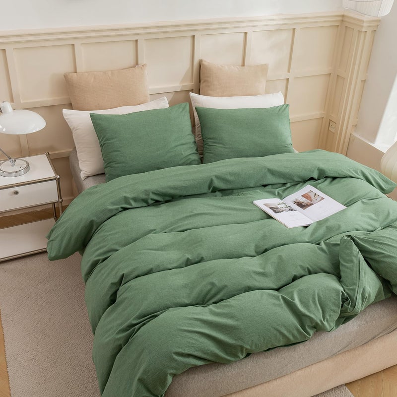 ECOCOTT Sage Green Duvet Cover Full Size  100% Washed Cotton 3-Piece Bedding Set - Ultra Soft  Breathable & Easy Care with Zipper Closure and 2 Pillowcases (No Comforter) - Image 3