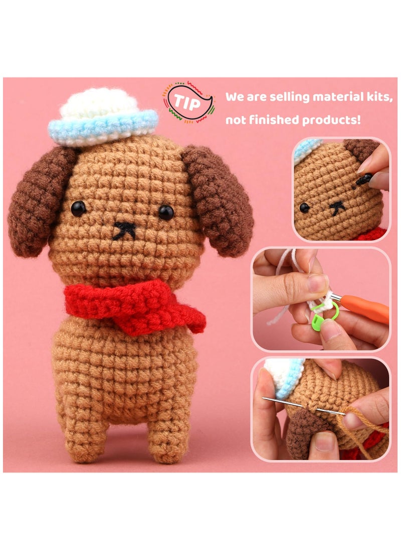 Beginner Crochet Kit with Brown Puppy Yarn and Accessories for Adults Step by Step Video Instructions - Image 5