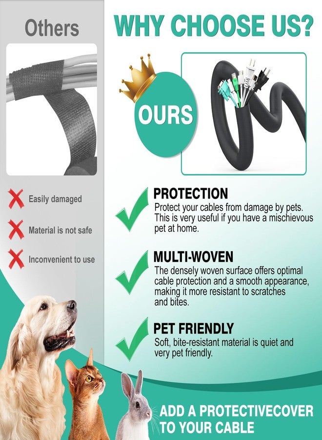 UOMTFAI Dog Cat Cord Protector 10ft - 1/2inch, Flexible Cable Sleeve for Easy Cord Management, Protects Cables from Pets Chewing, Ideal for USB, Power, Audio and Video Cords - Black - Image 2