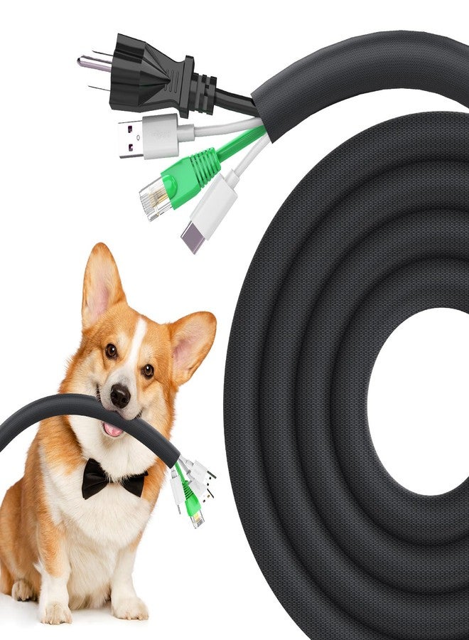 UOMTFAI Dog Cat Cord Protector 10ft - 1/2inch, Flexible Cable Sleeve for Easy Cord Management, Protects Cables from Pets Chewing, Ideal for USB, Power, Audio and Video Cords - Black - Image 1