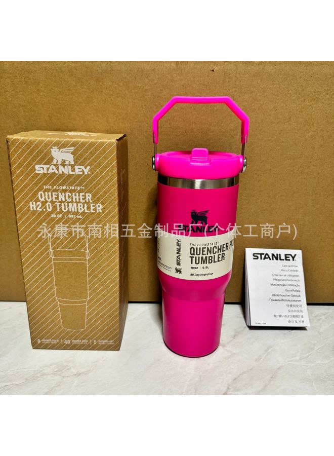 Stanley 30oz Rose Red 304 Stainless Steel Insulated Straw Tumbler with Carry Handle for Travel and Sports