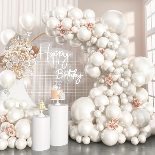 Isndare Pearl White Balloons Arch DoubleStuffed White Balloons Garland Ivory Balloon Different Sizes 1812105inch 61pcs Cream Beige Latex Balloons for Wedding Bridal Birthday Anniversary Decorations - Image 1