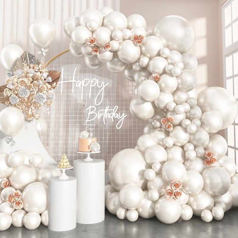 Isndare Pearl White Balloons Arch DoubleStuffed White Balloons Garland Ivory Balloon Different Sizes 1812105inch 61pcs Cream Beige Latex Balloons for Wedding Bridal Birthday Anniversary Decorations - Image 3