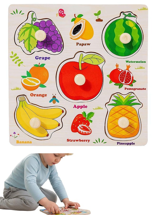 Wooden Educational Toy with Hand Grip Learning Puzzle Educational Game, Preschool Learning Puzzle, For Girl for Boy (Fruit) - Image 1
