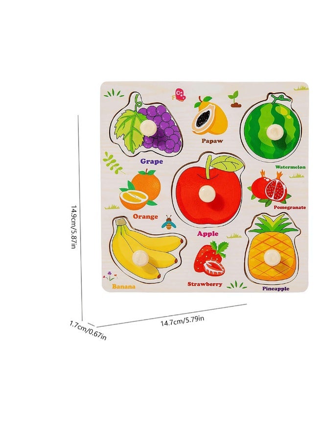 Wooden Educational Toy with Hand Grip Learning Puzzle Educational Game, Preschool Learning Puzzle, For Girl for Boy (Fruit) - Image 2