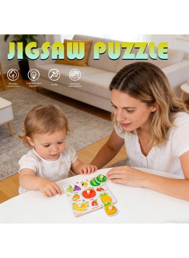 Wooden Educational Toy with Hand Grip Learning Puzzle Educational Game, Preschool Learning Puzzle, For Girl for Boy (Fruit) - Image 4
