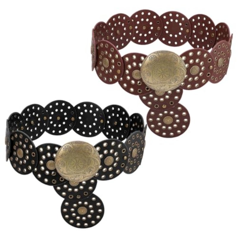 2 Pcs Western Belts for Woman, Adjustable Vintage Concho Disc Waist Belts for Boho Country Concert Rodeo Festival - Image 1