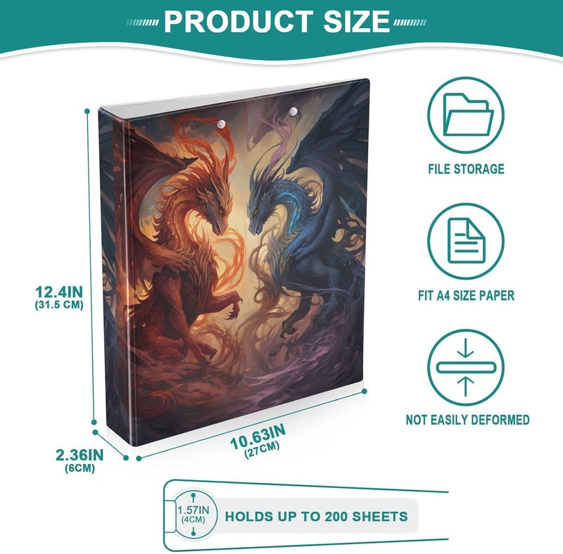 senya 3 Ring Binder Powerful Dragons File Folder Holds 200 Sheets File Storage for Women Men School Office Supplie  - Image 5