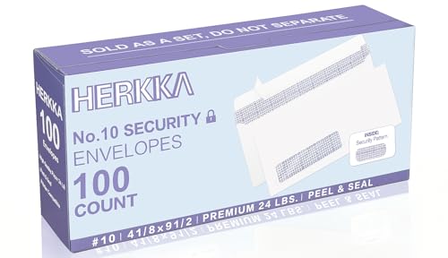 HERKKA 100 Pack #10 Single Left Window SELF Seal Security Envelopes, Designed for QuickBooks Invoices & Business Statements, Computer Printed Checks Peel and Seal Flap, Size 4-1/8 x 9-1/2 Inches, 24 LB - Image 1