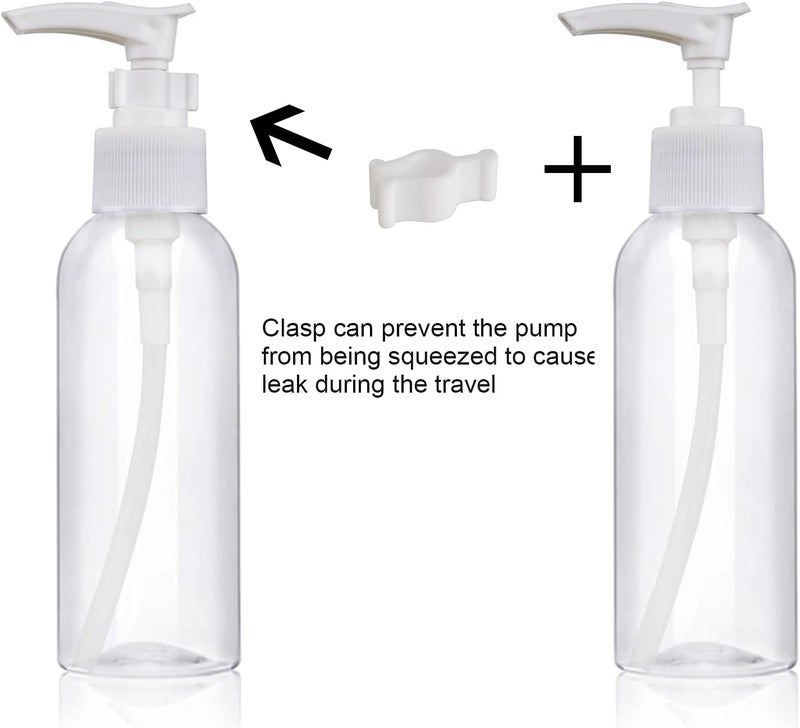 BOMEX 5 Pack Travel Bottles Pump Bottles Dispenser 3.4oz/100ml Plastic Lotion Pump Bottle Clear Travel Toiletry Bottles with Extra 1 Pump Leak Proof for Makeup Cosmetic Containers (White) - Image 3